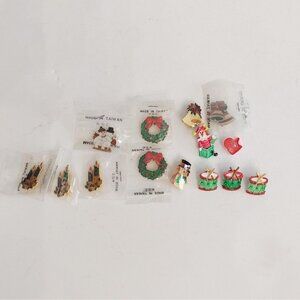 Vintage Lot Of 14 Christmas Pins R.O.C. Taiwan JJO Wreath Snowman Candle Drum